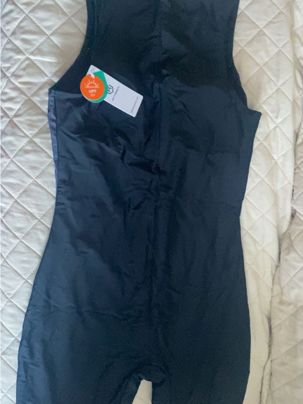 Women's Black One-Piece Front-Zip Swim Suit with Blue Side Panels - Picture 4 of 6